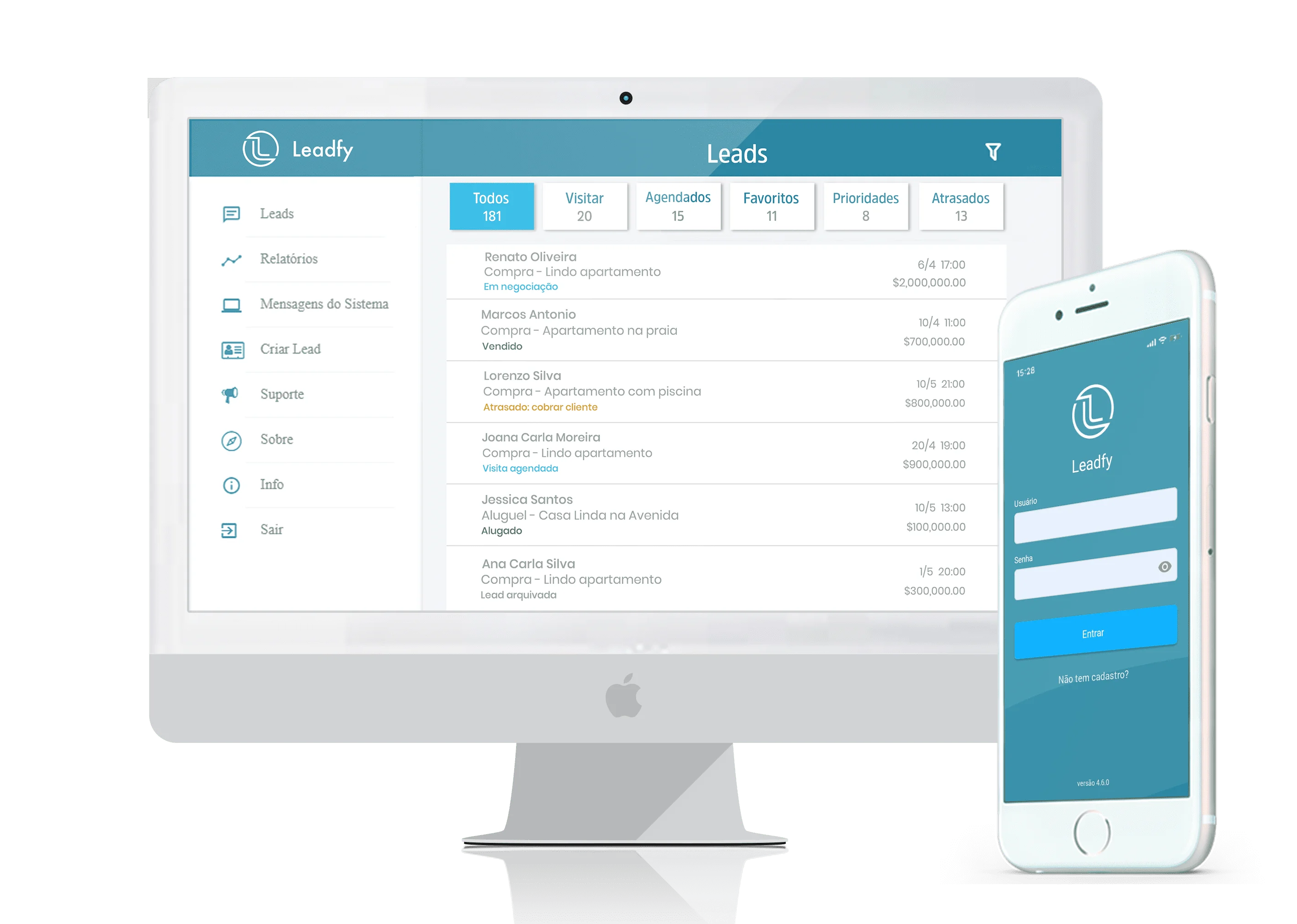 Applicativo do gestor de leads Leadfy Web e Mobile